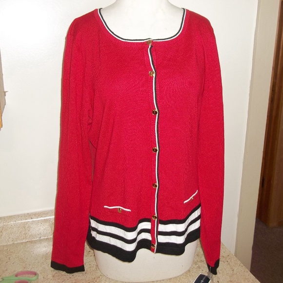 NWT KAREN SCOTT STRIPE HEM CRDI NW RED AMR COMBO L - Picture 1 of 4